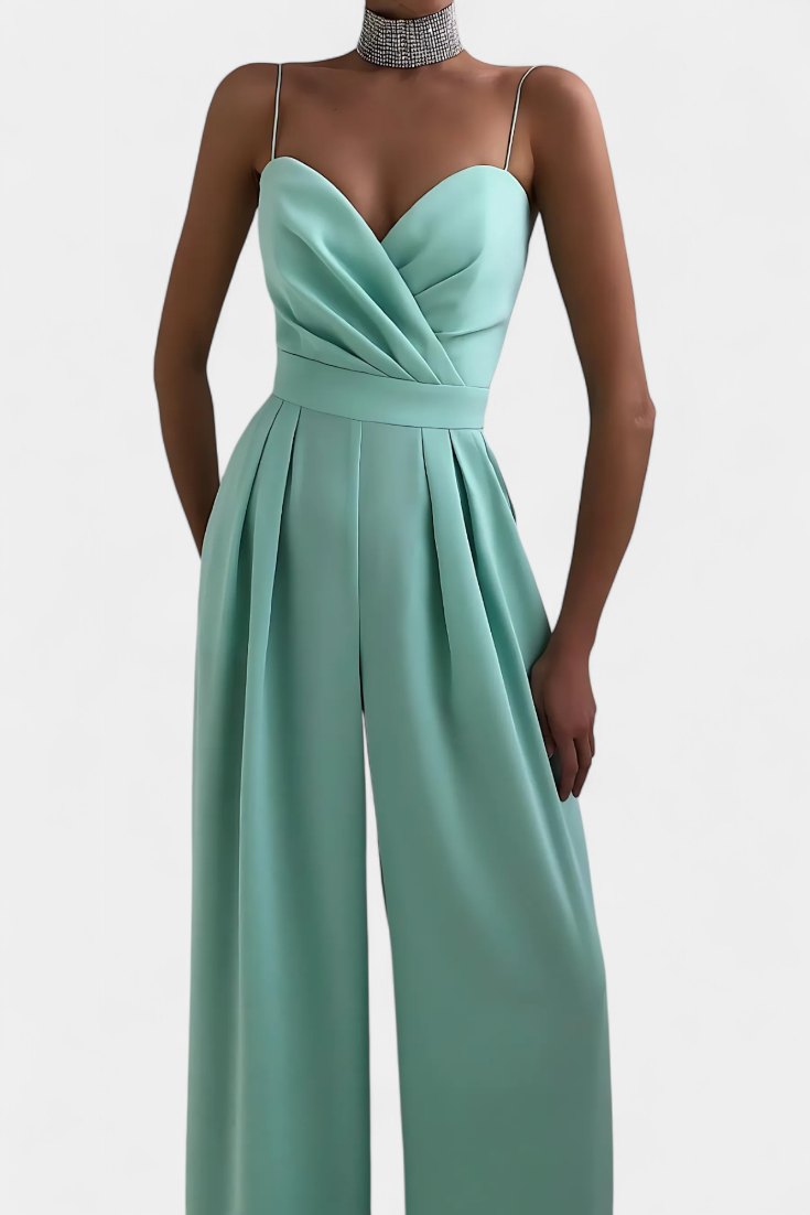 Satin Sweetheart Spaghetti Strap Wide Leg Jumpsuit