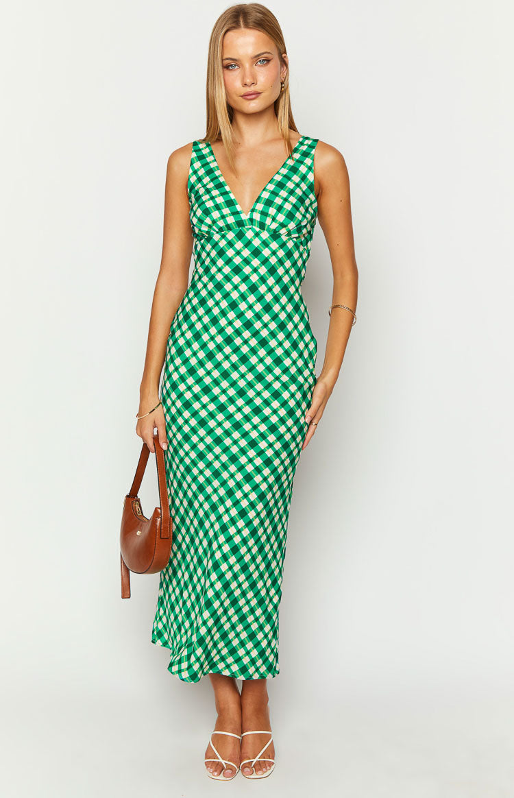 Verlaine Green Check Maxi Dress