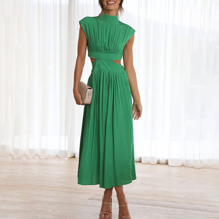 Brenda Exclusive Pleated Dress with High Neck Evening Wear Edit