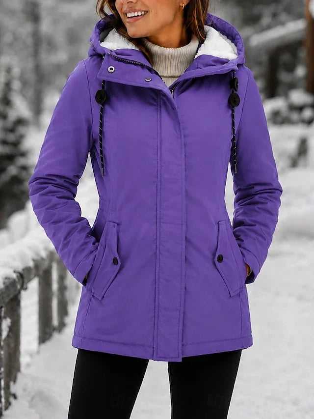 Hooded Sherpa Lined Zip Front Padded Parka Jacket
