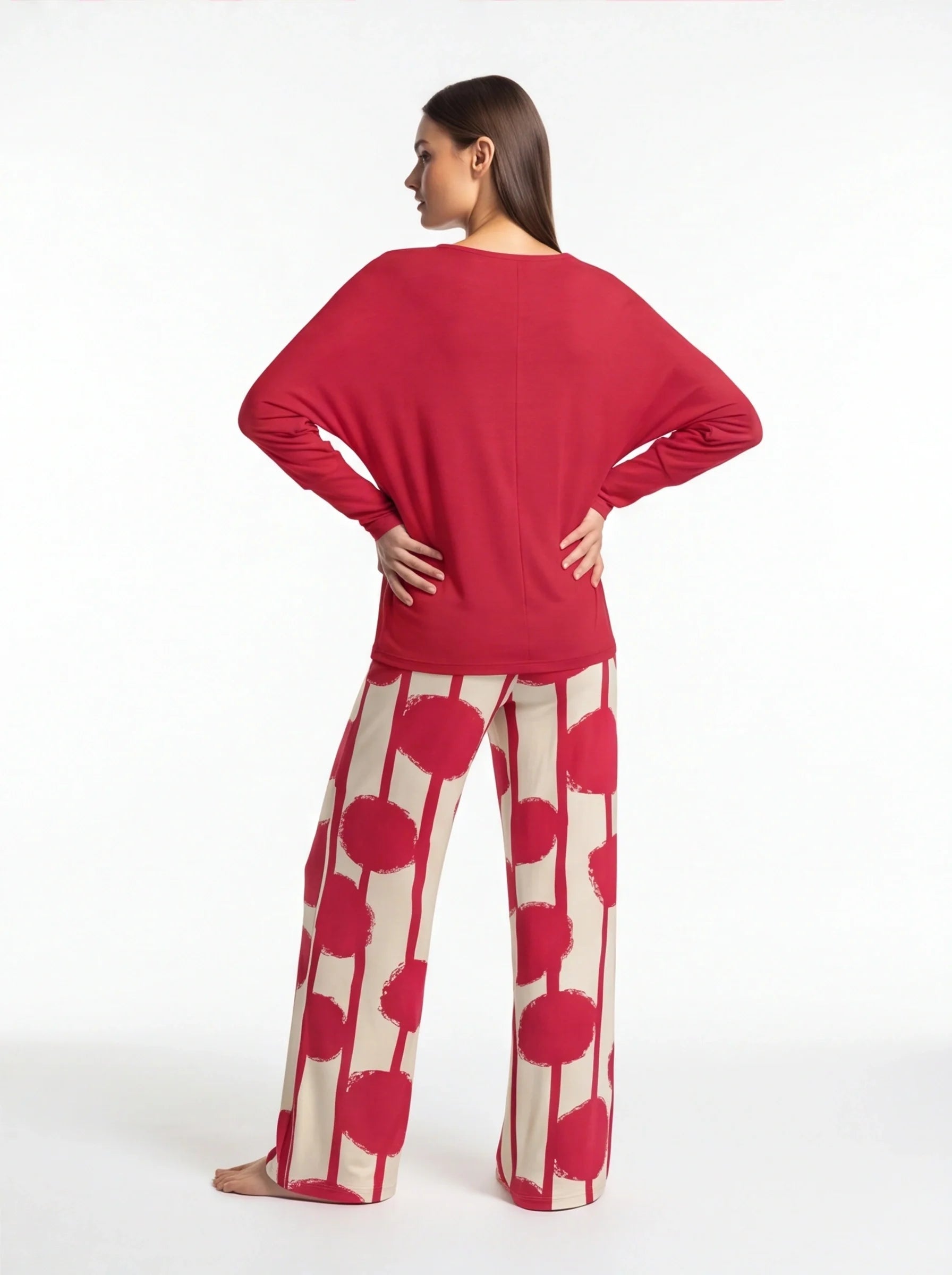 Multicolor Batwing Sleeve Lounge Set With Striped Pants