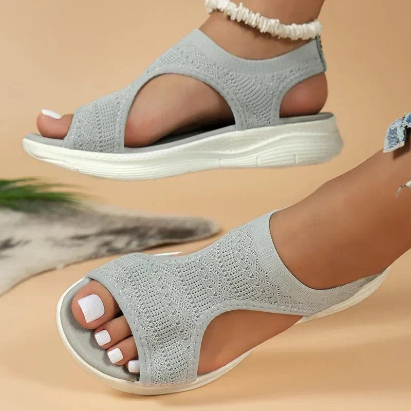 Open Toe Knit Cutout Slip On Wedge Sandals