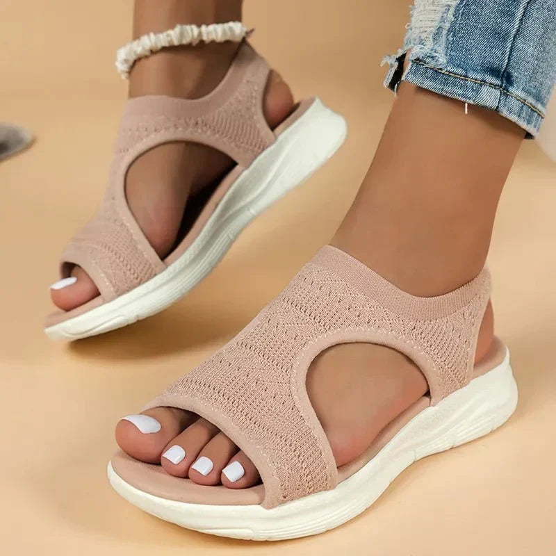 Open Toe Knit Cutout Slip On Wedge Sandals