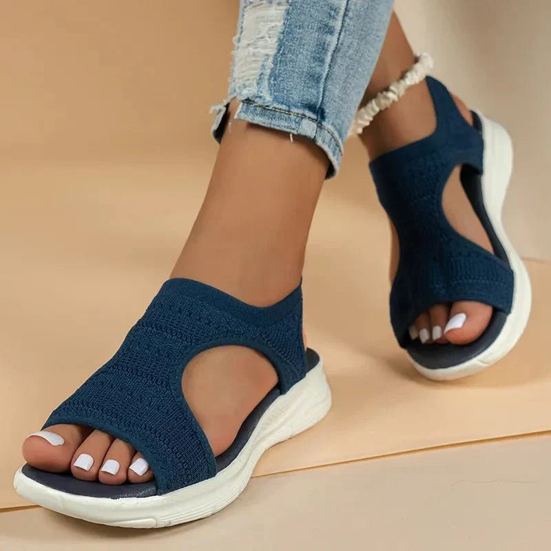 Open Toe Knit Cutout Slip On Wedge Sandals