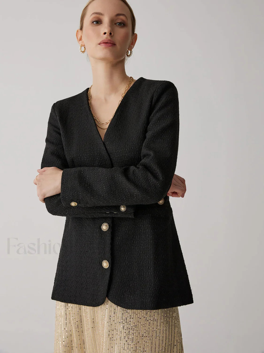 Vintage Black Graceful Tweed Blazer