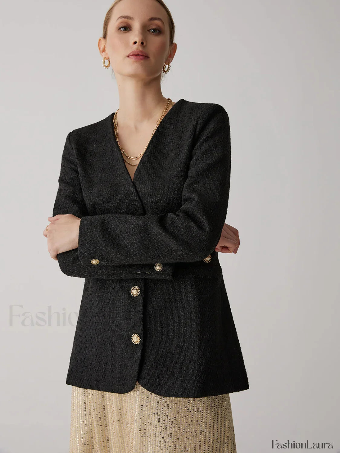 Vintage Black Graceful Tweed Blazer