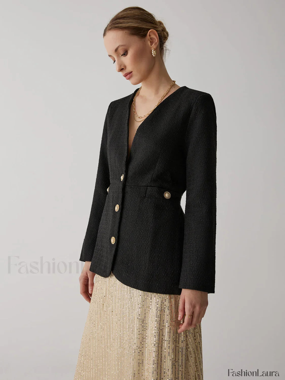 Vintage Black Graceful Tweed Blazer