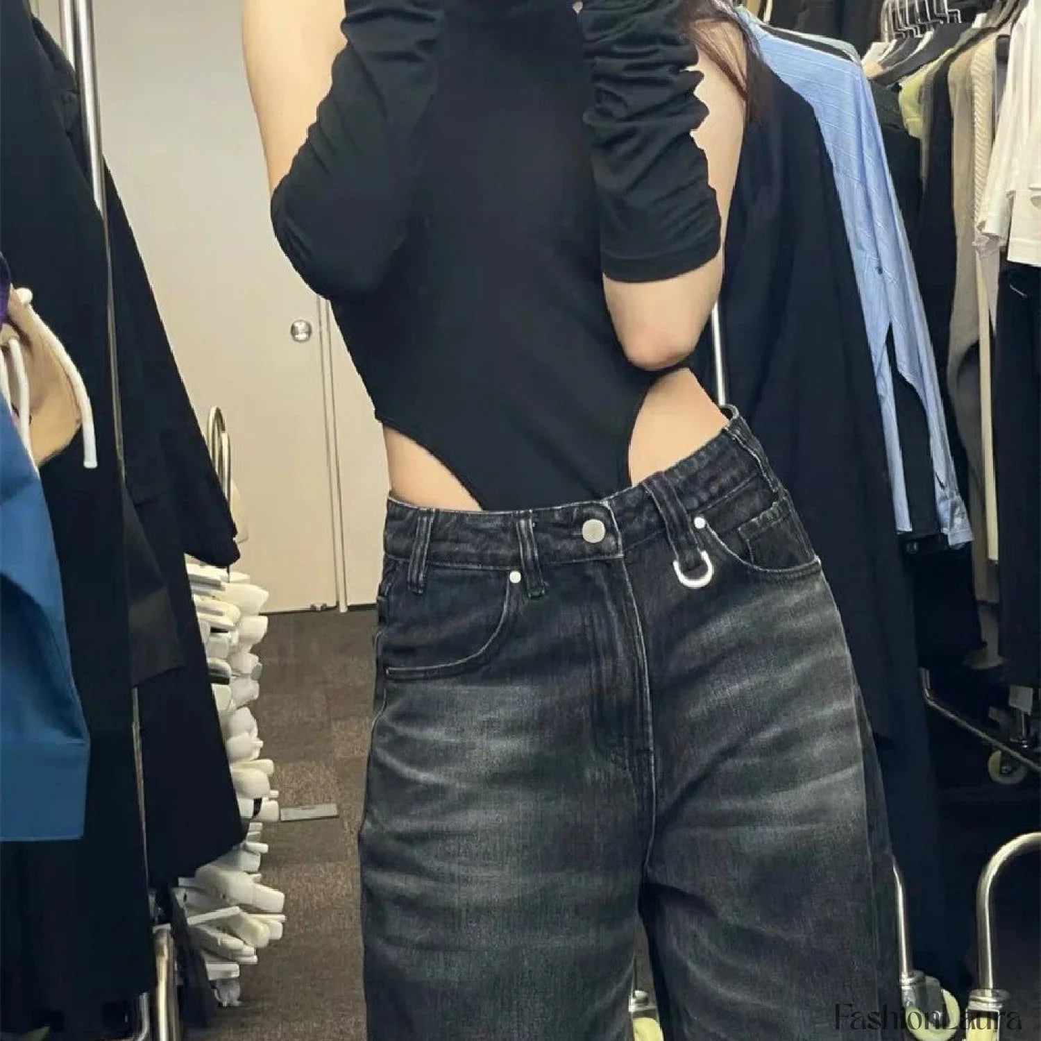 Vintage Black Wash Trendy Baggy Boyfriend Jeans