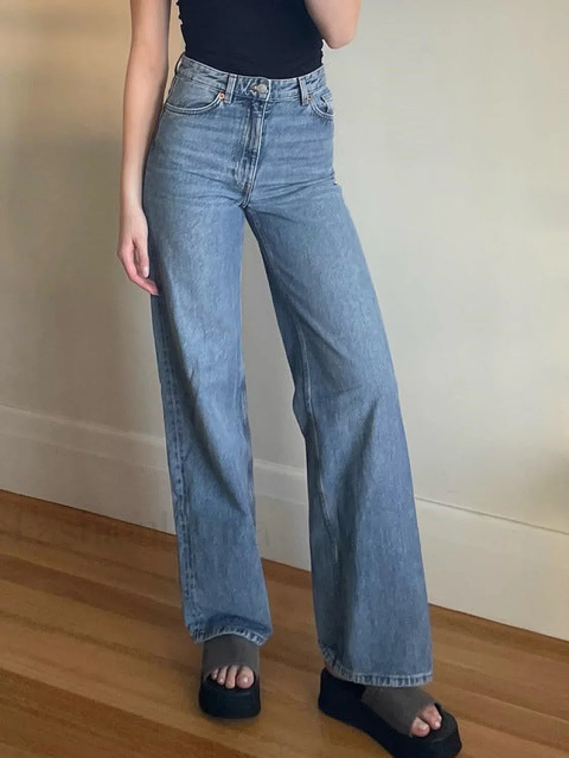 Vintage Blue Graceful Wash Boyfriend Jeans Blue / L women clothing