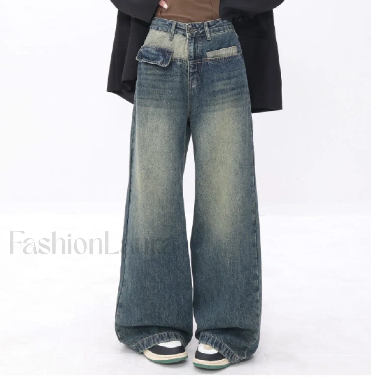 Vintage Blue Wash Trendy Patchwork Boyfriend Jeans