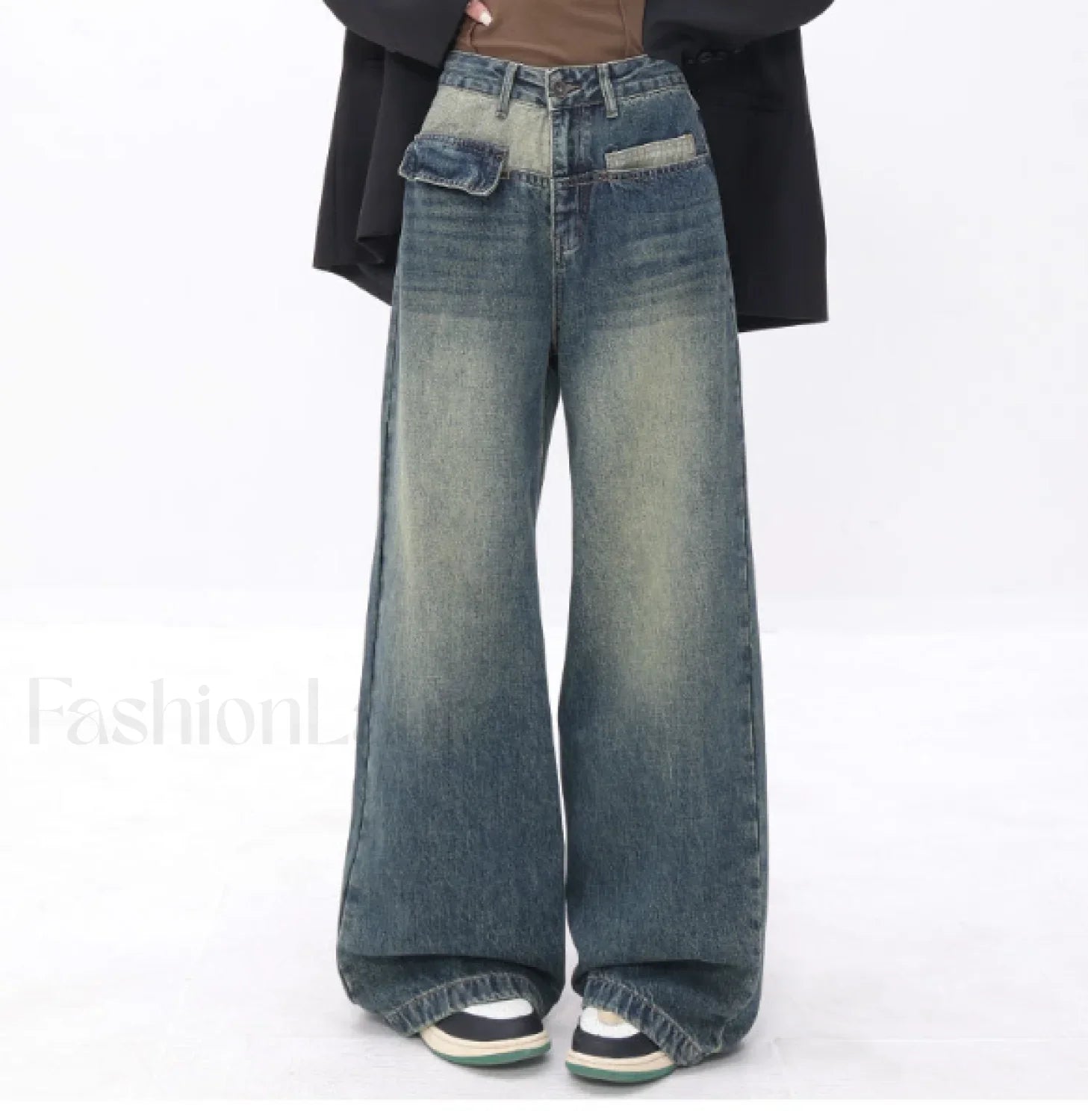 Vintage Blue Wash Trendy Patchwork Boyfriend Jeans