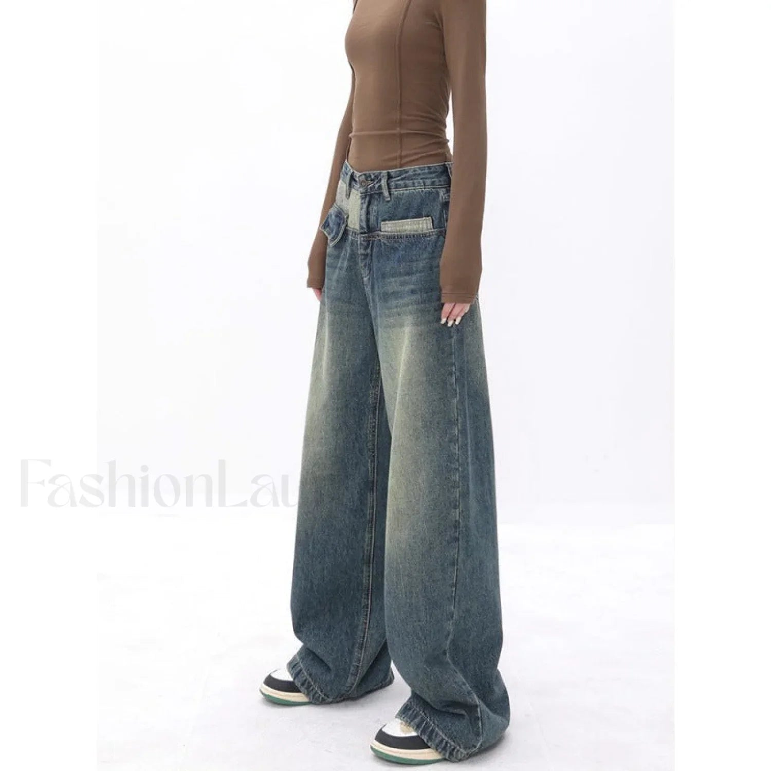 Vintage Blue Wash Trendy Patchwork Boyfriend Jeans