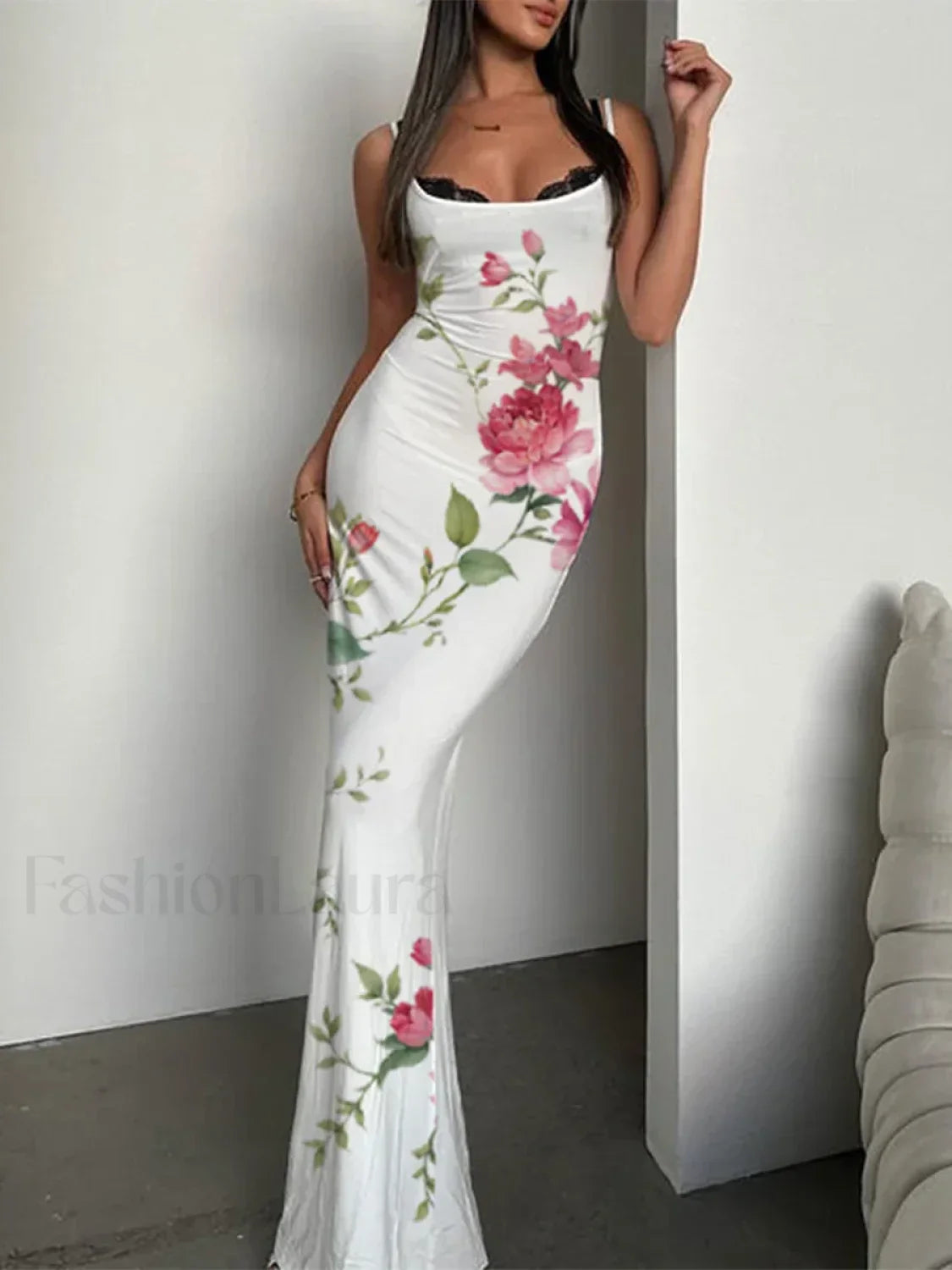 Vintage Boat Neck Bodycon Maxi Dress