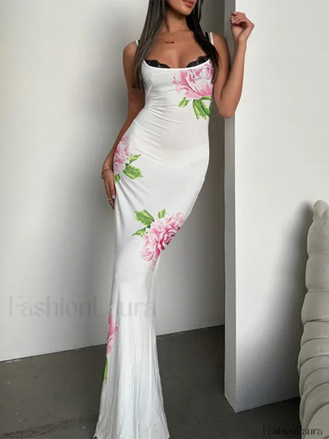 Vintage Boat Neck Bodycon Maxi Dress