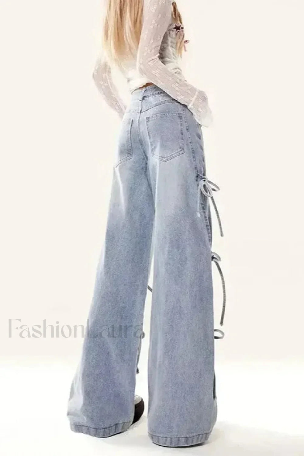 Vintage Bow Bandage Wide Leg Jeans