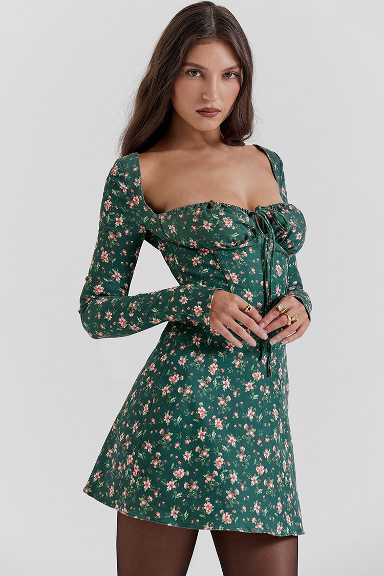 Floral Sweetheart Long Sleeve Corset Mini Party Dress