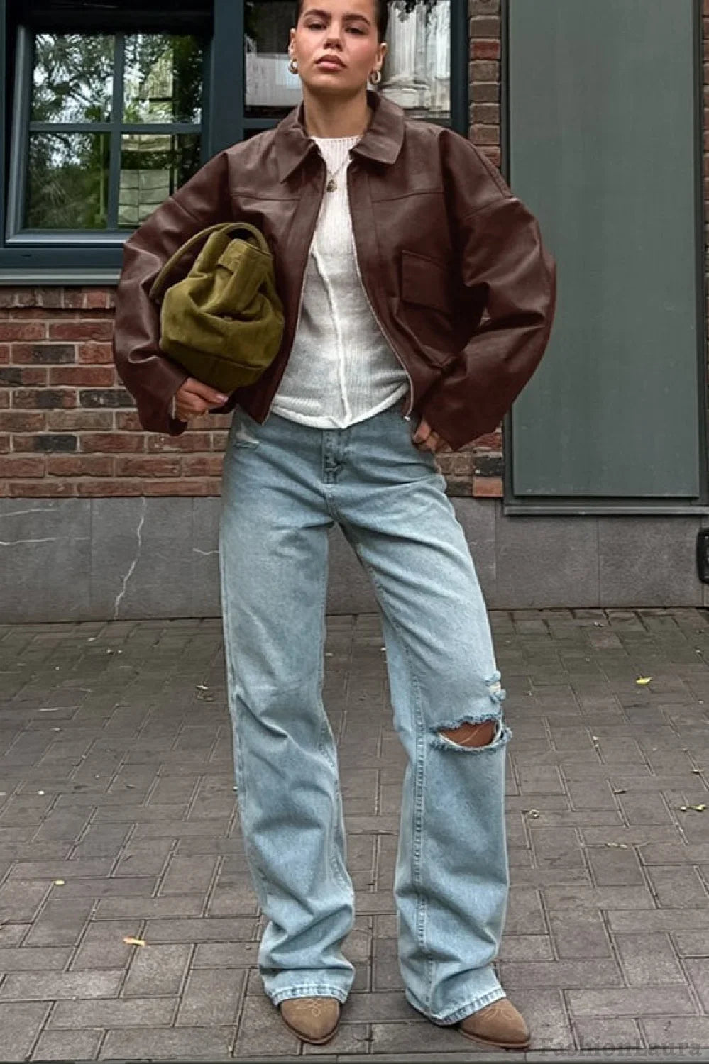 Vintage Brown PU Leather Jacket