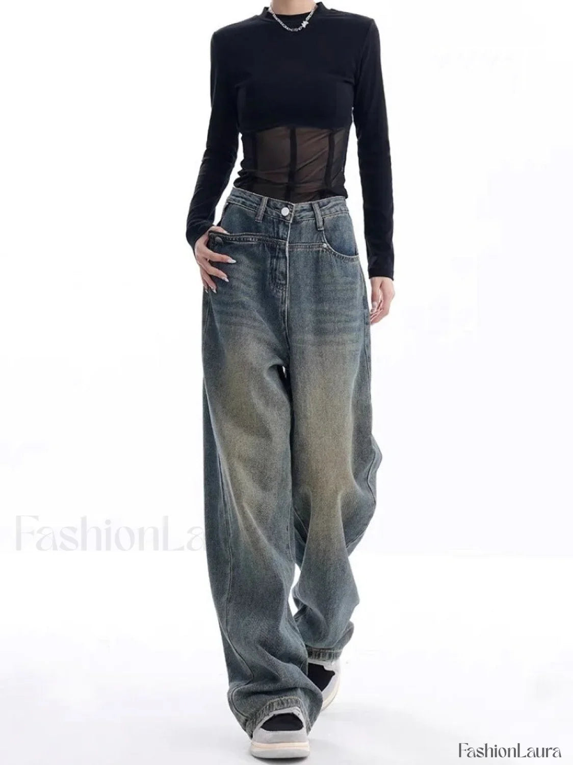 Vintage Dark Wash Trendy High Waist Boyfriend Jeans