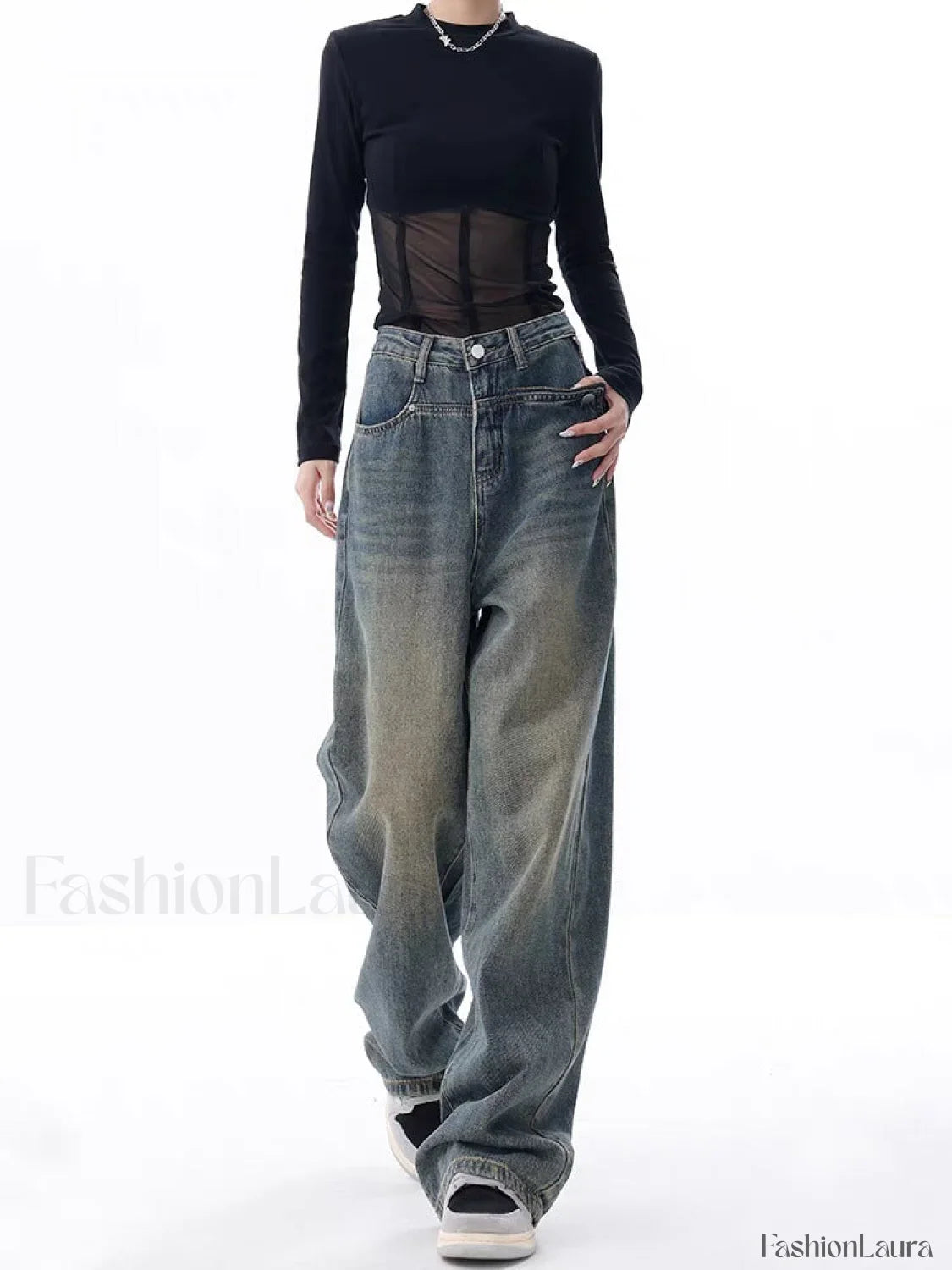 Vintage Dark Wash Trendy High Waist Boyfriend Jeans