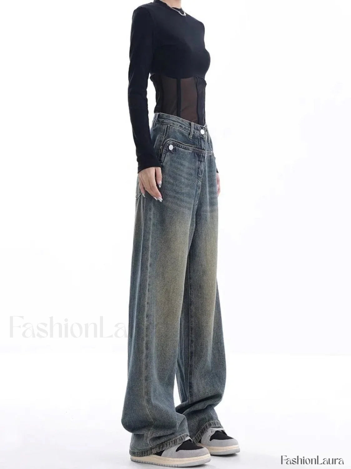 Vintage Dark Wash Trendy High Waist Boyfriend Jeans