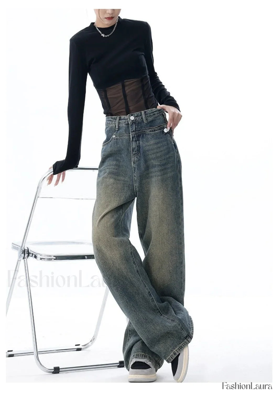 Vintage Dark Wash Trendy High Waist Boyfriend Jeans