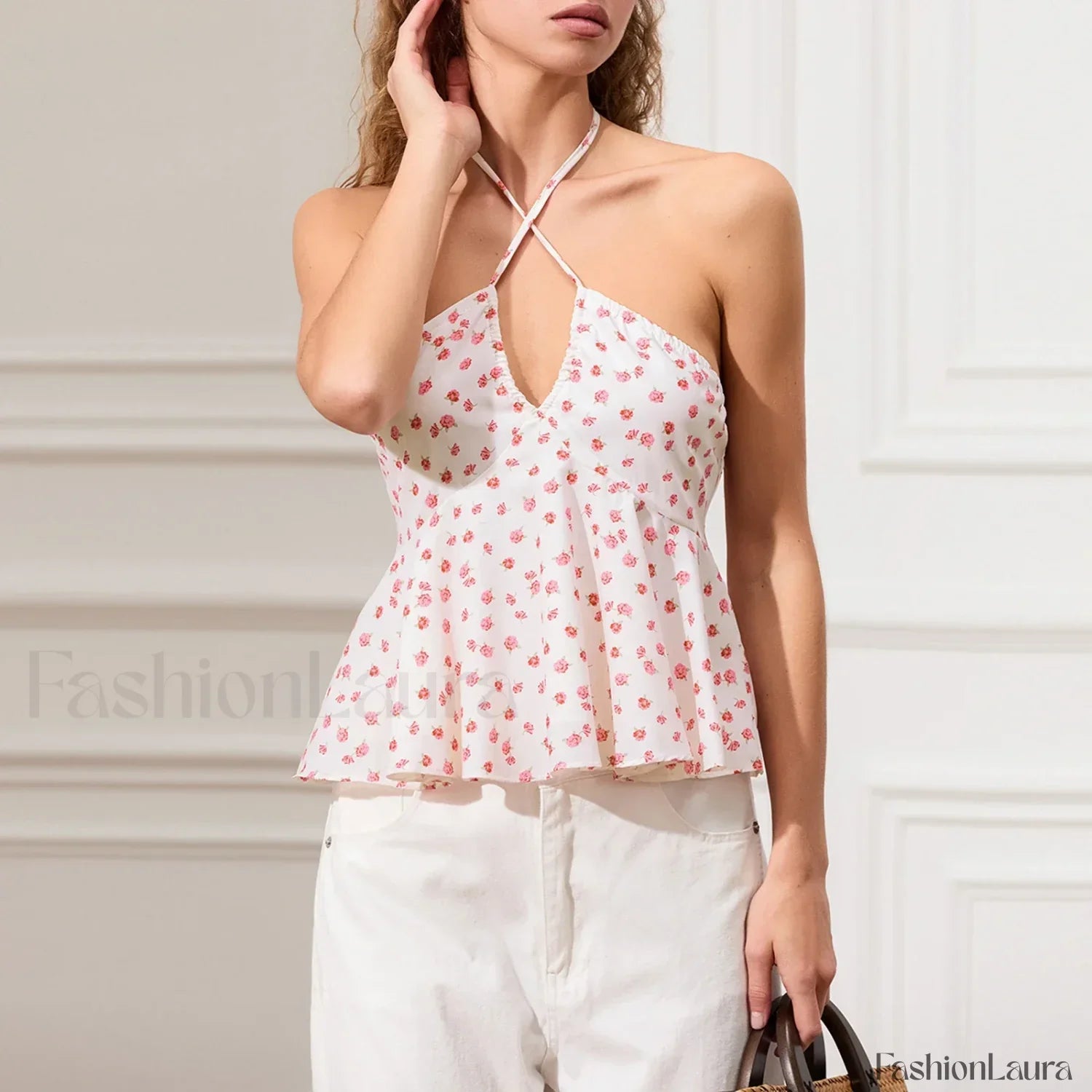 Vintage Keyhole Halter Crop Top