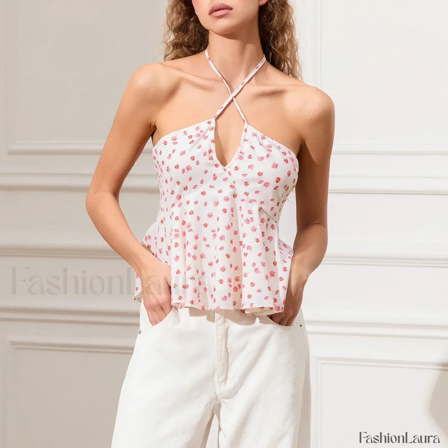 Vintage Keyhole Halter Crop Top