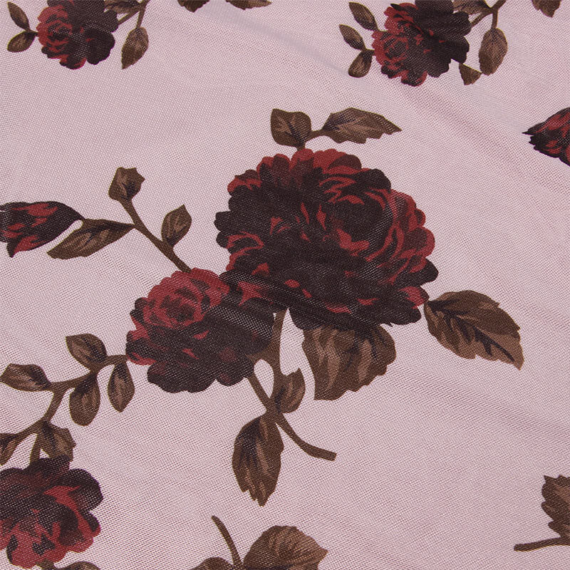 Vintage Mesh Flower Print Fishtail Drape Trim Lace Up Back Maxi Dress - Pink 4