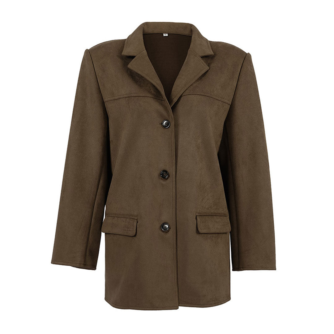 Vintage Notch Lapel Long Sleeve Button Up Oversized Faux Suede Blazer