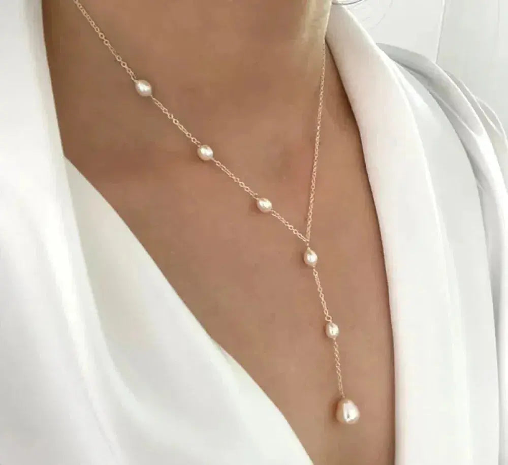 Pearl Station Chain Lariat Drop Necklace
