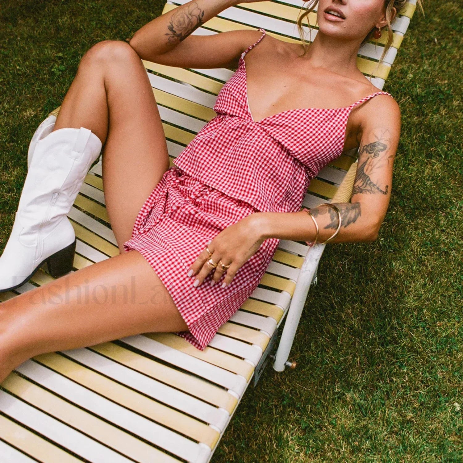 Vintage Plaid V-neck Backless Camisole Elastic Waist Shorts Two Piece Set