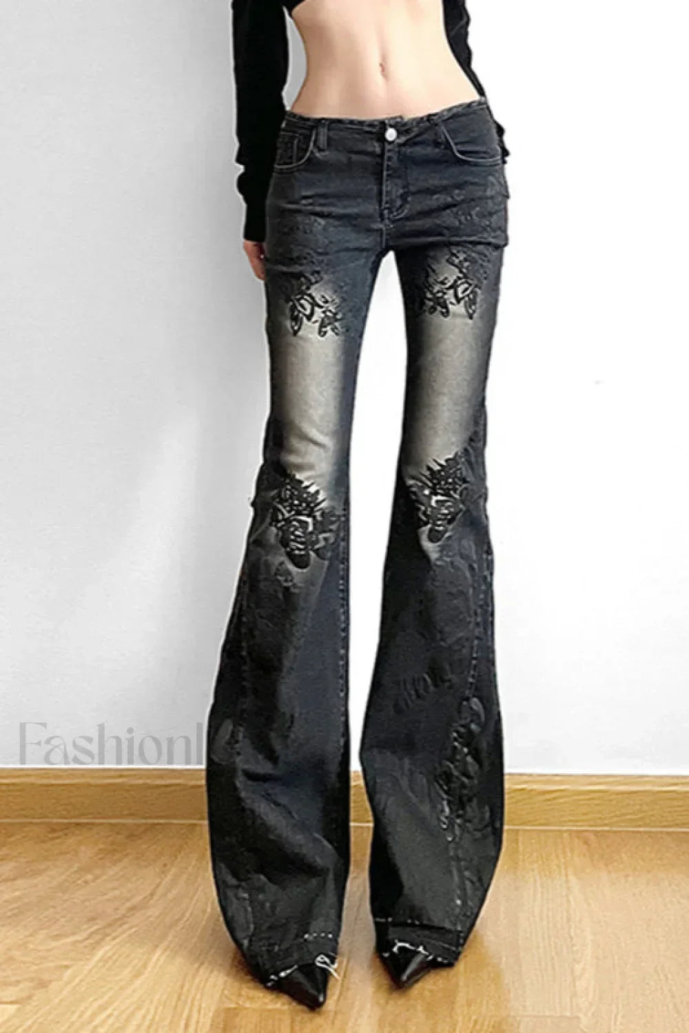 Vintage Plant Print Flared Jeans