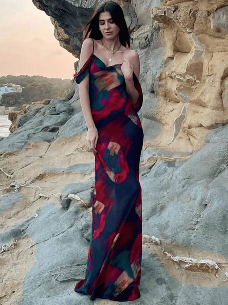 Women'S Red And Black Maxi Dress