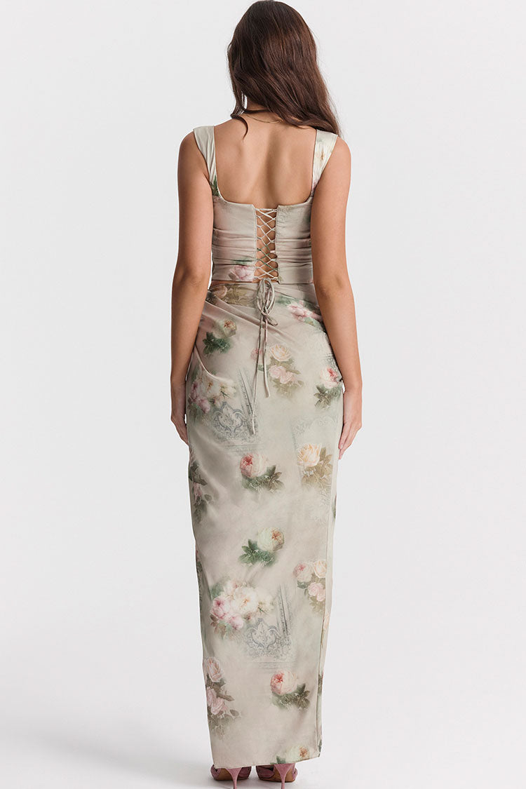 Floral Corset Top High Split Maxi Two Piece Set