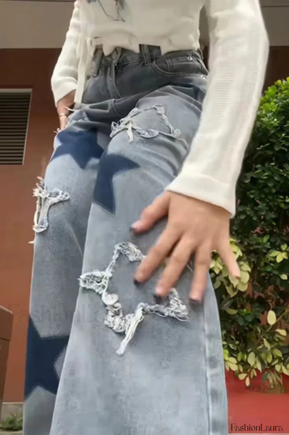 Vintage Star Print Wide Leg Jeans