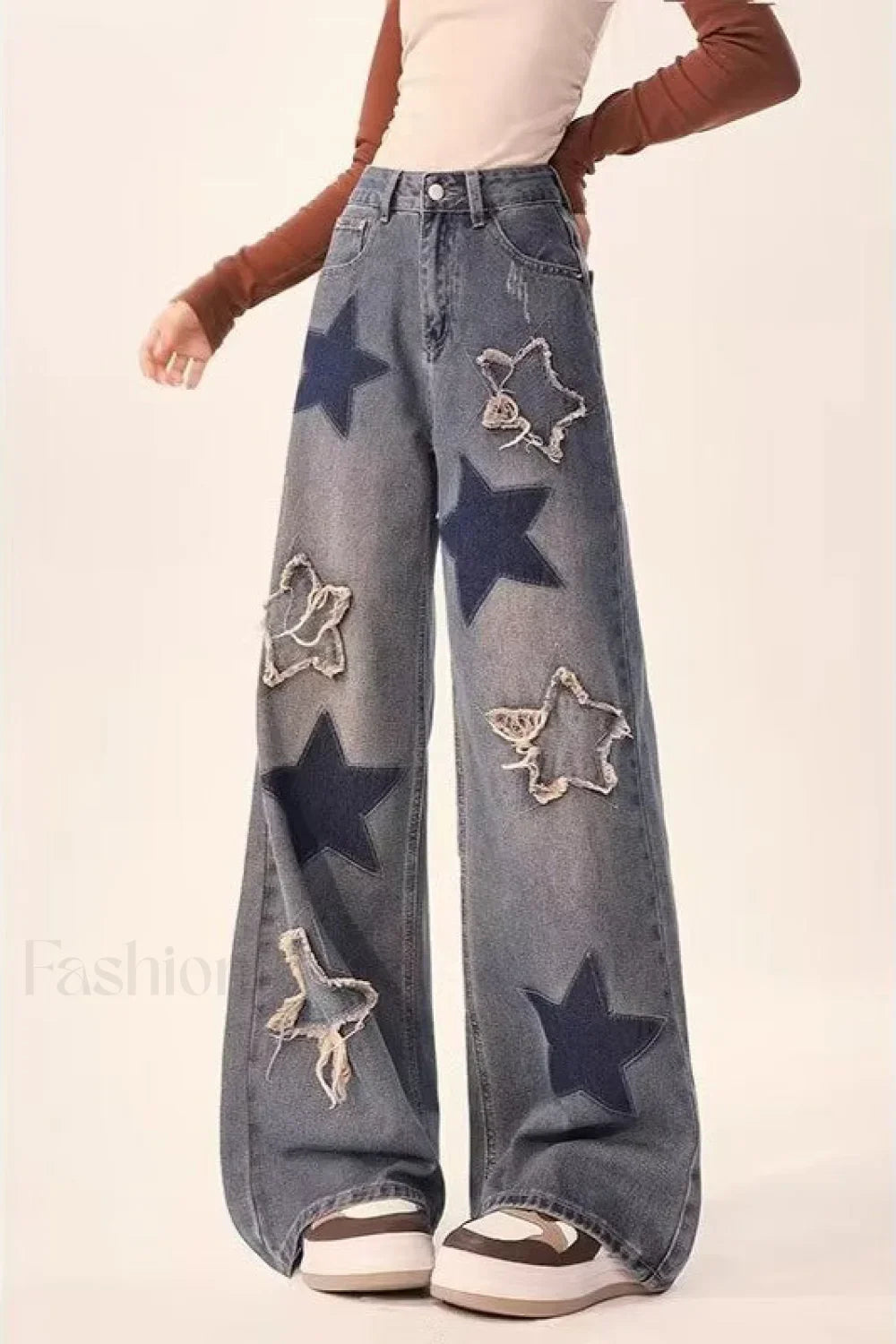 Vintage Star Print Wide Leg Jeans