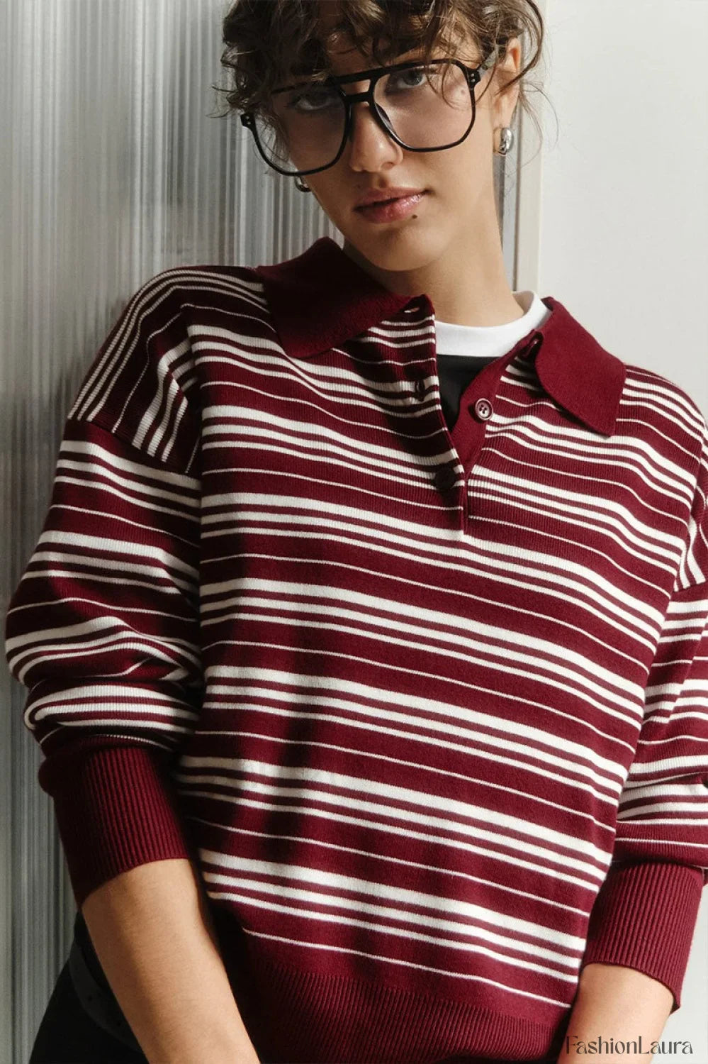 Vintage Striped Knit Polo Sweater