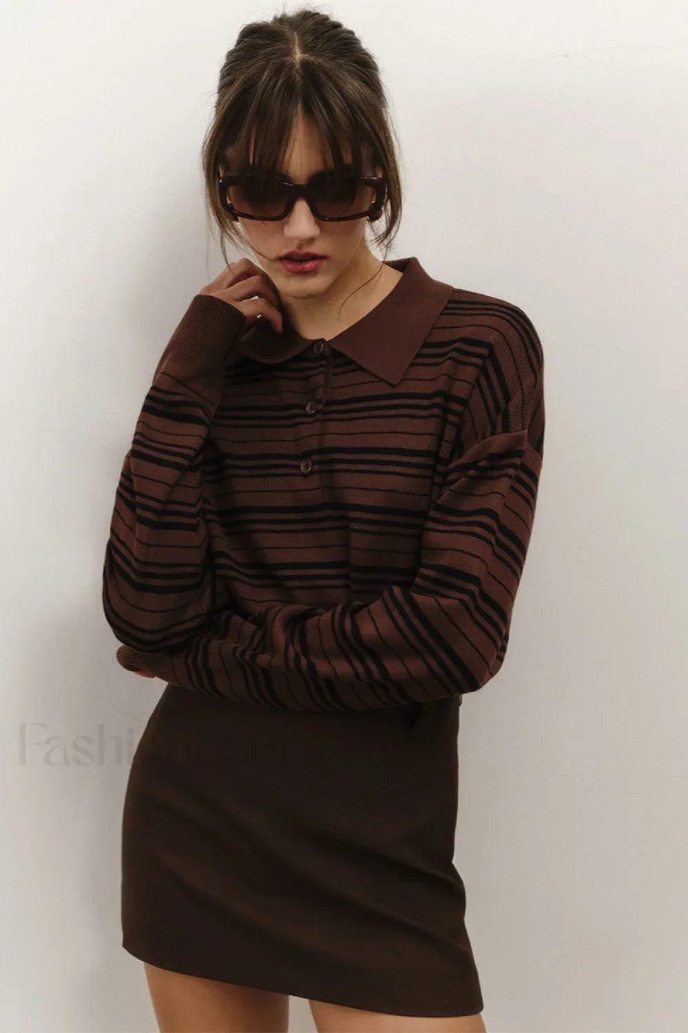 Vintage Striped Knit Polo Sweater