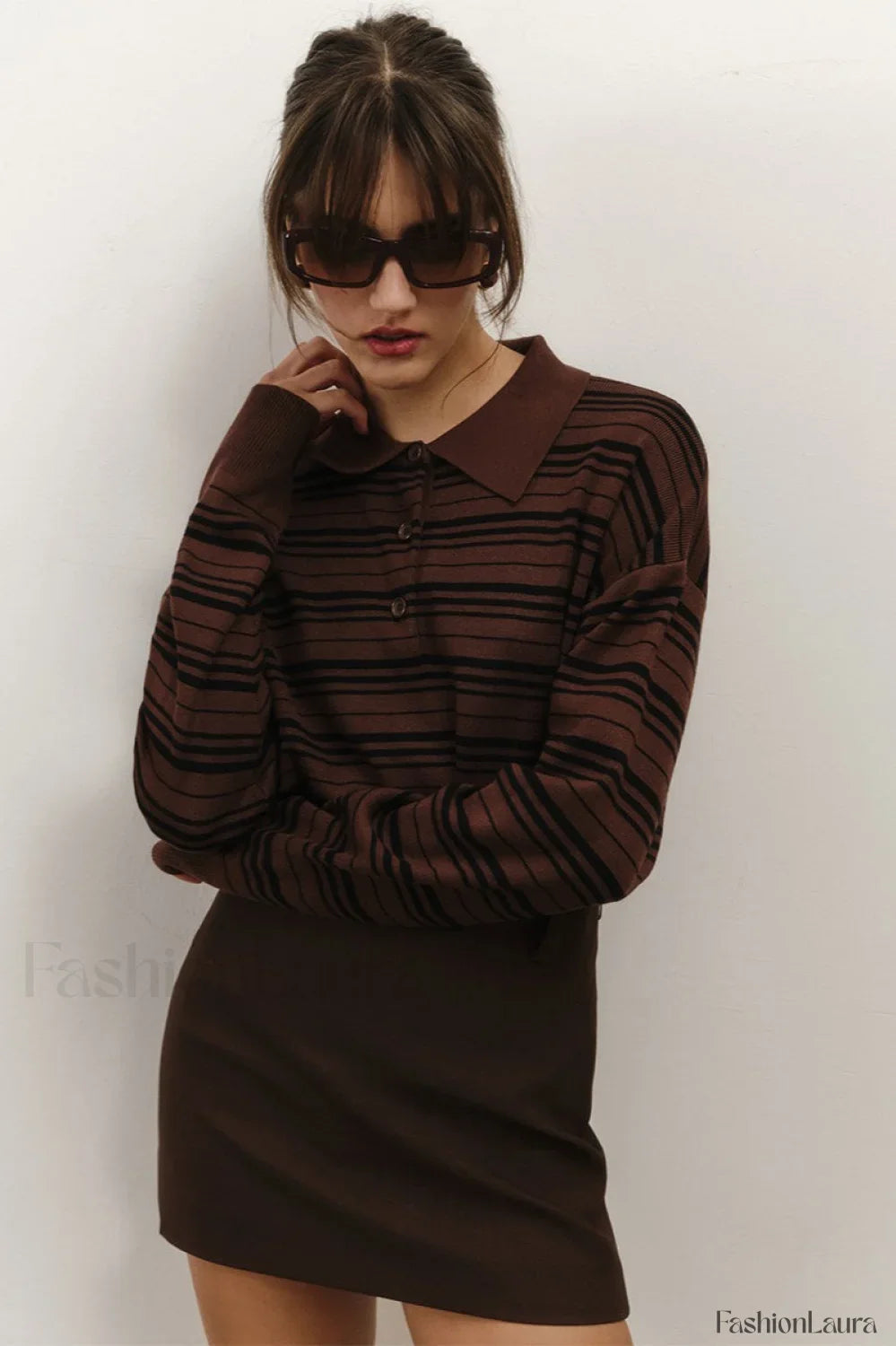 Vintage Striped Knit Polo Sweater