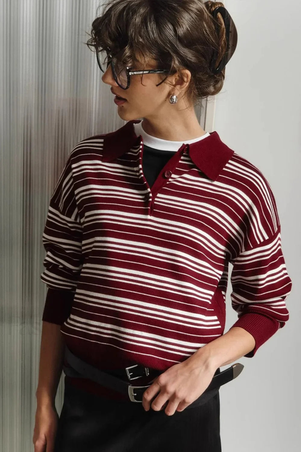 Vintage Striped Knit Polo Sweater