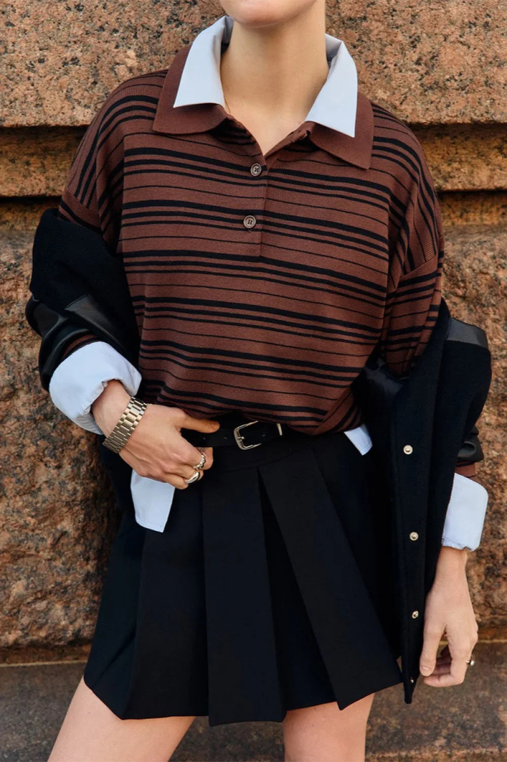 Vintage Striped Knit Polo Sweater