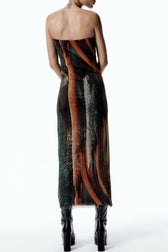 Vintage Style Abstract Printed Summer Strapless Mesh Maxi Dress - Brown 3