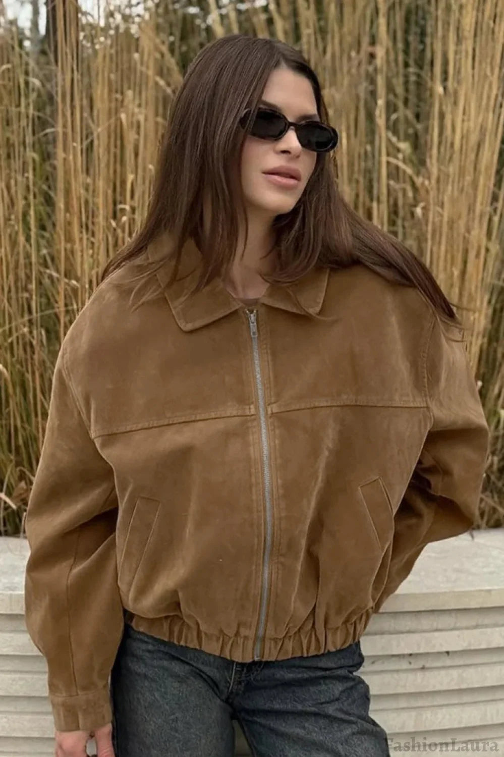 Vintage Suede Zip Front Relaxed Jacket
