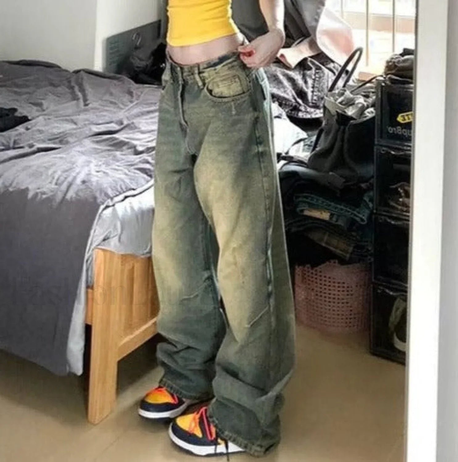 Vintage Wash 90's Trendy Wide Leg Jeans