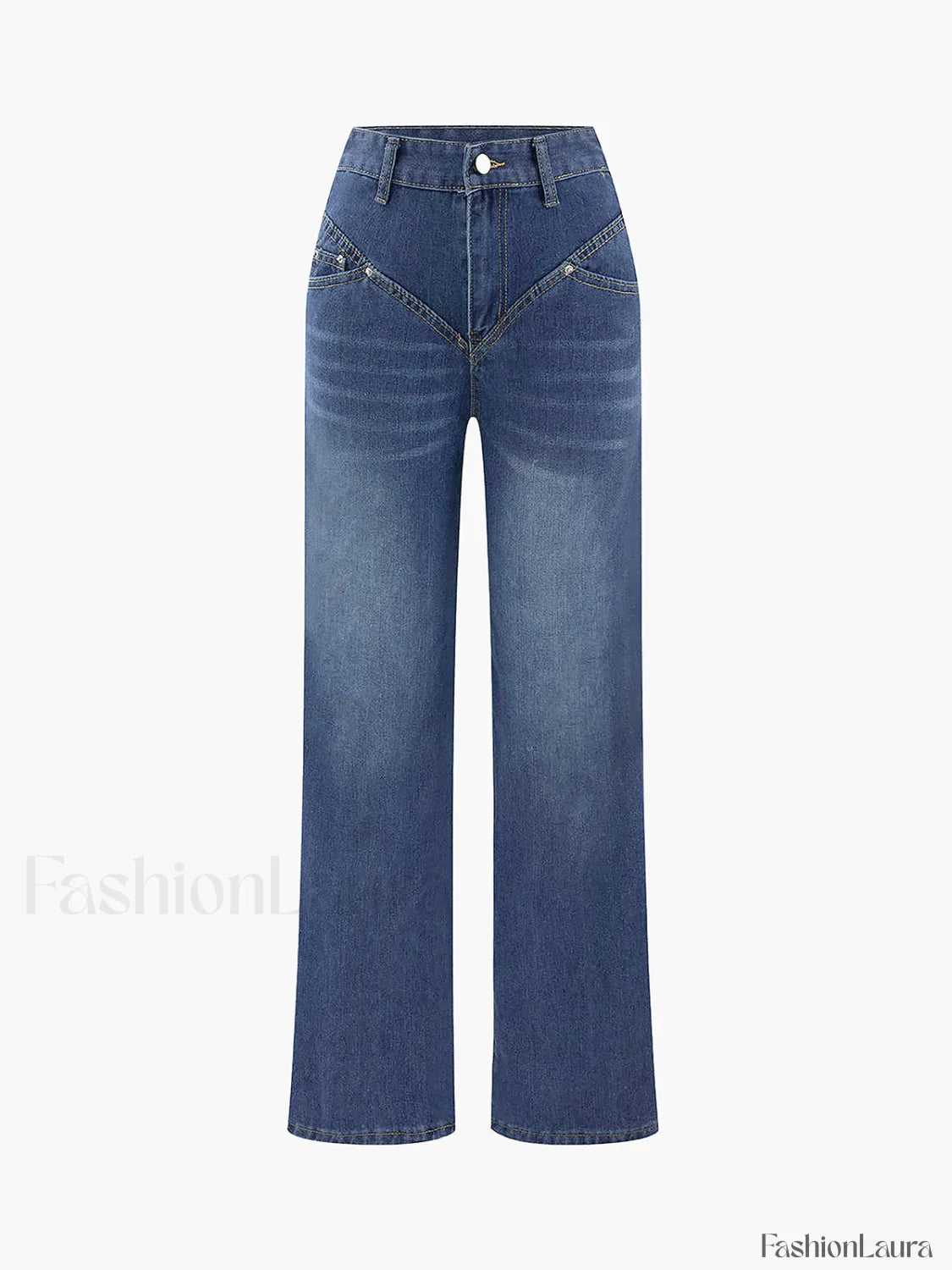 Vintage Wash Denim Trendy Straight Leg Jeans