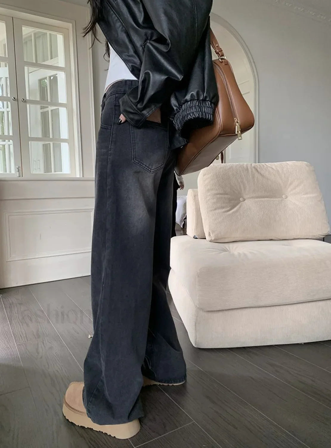 Vintage Wash Graceful Baggy Boyfriend Jeans