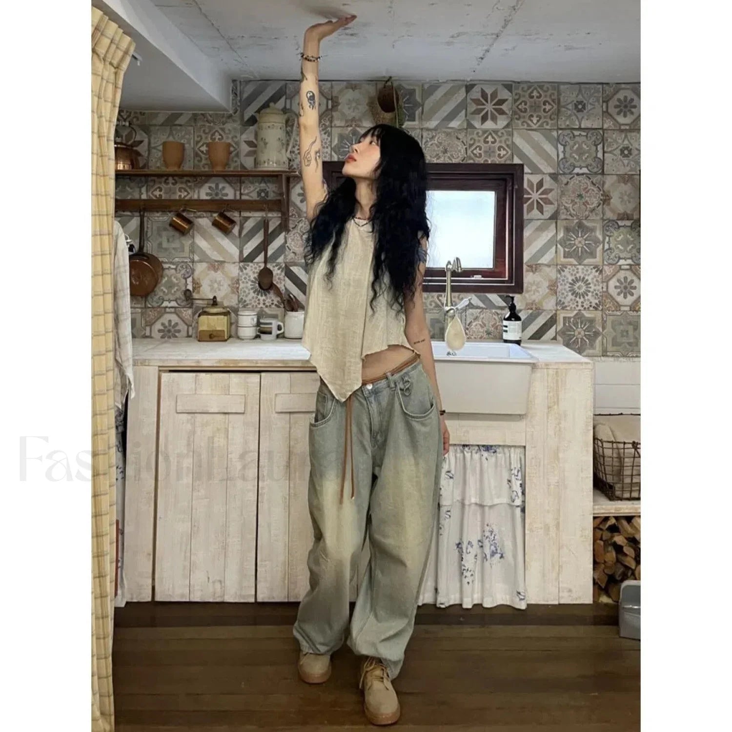 Vintage Washed Mopping Trendy Loose Boyfriend Jeans