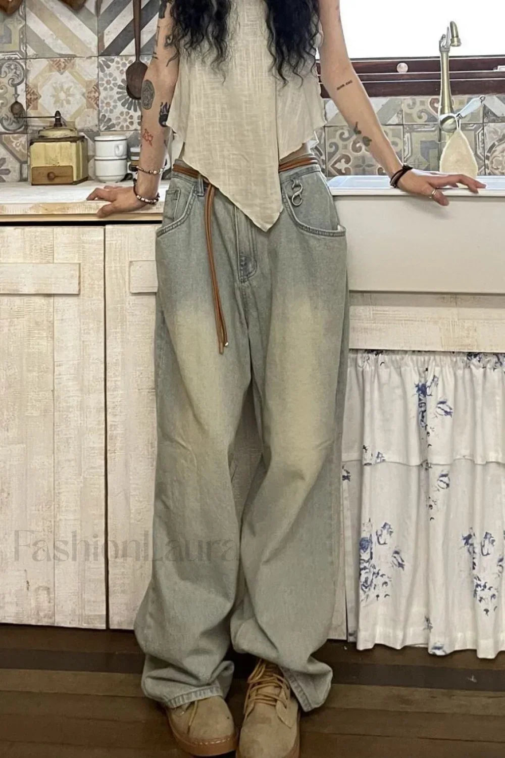 Vintage Washed Mopping Trendy Loose Boyfriend Jeans