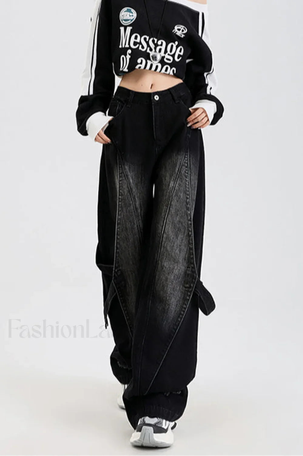 Vintage Washed Patchwork Jeans Black / XS