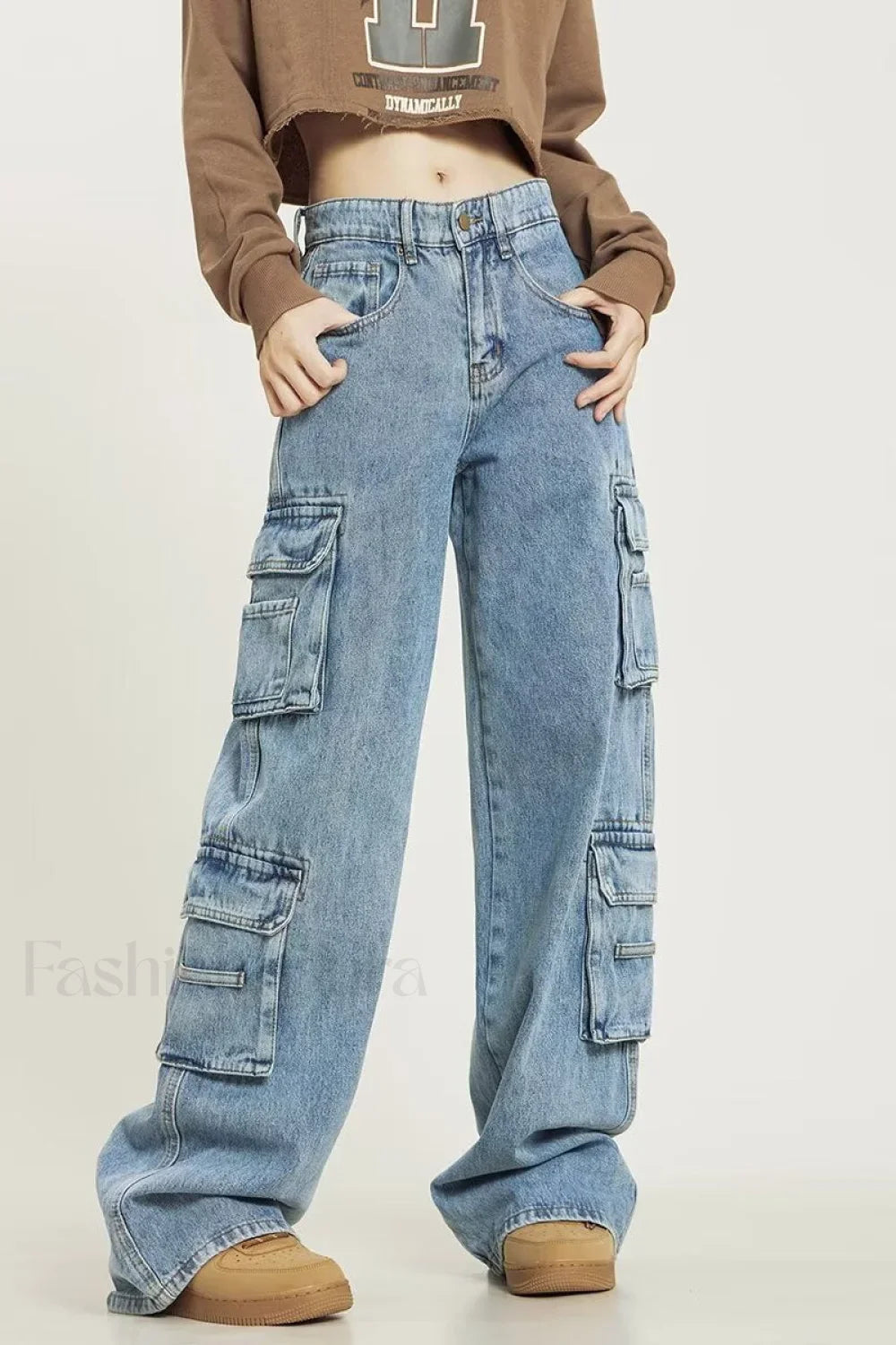 Vintage Washed Wide Leg Cargo Jeans